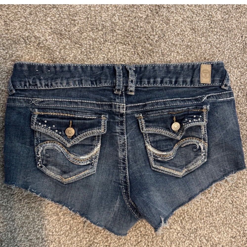 Y2K McBling Sequin Series 31 Cutoff Denim Shorts 9 Blue